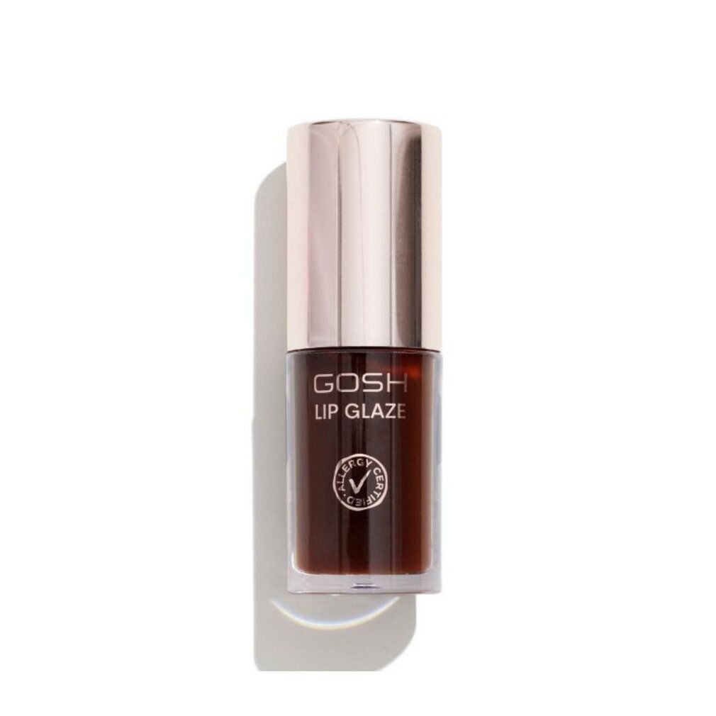 GOSH Lip Glaze in flacone di vetro scuro con applicatore argentato.