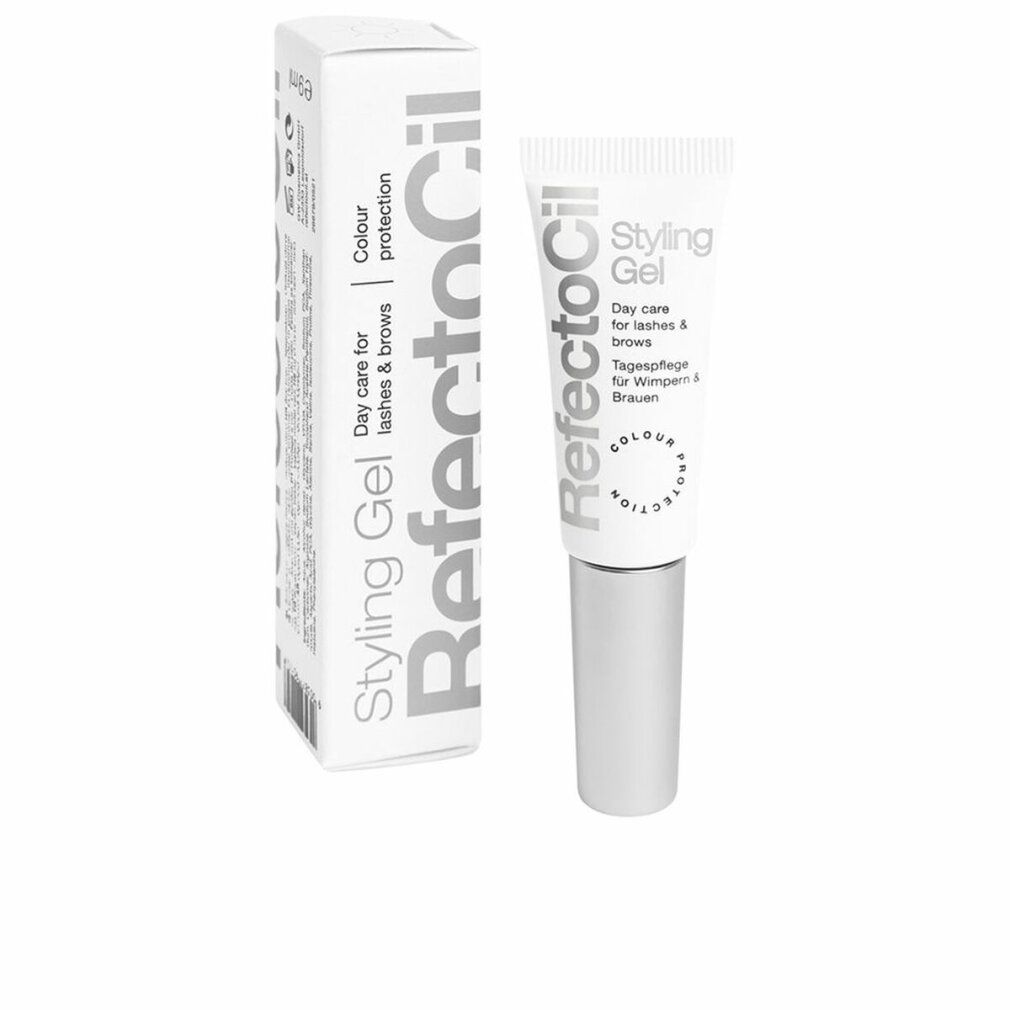 Tubo e scatola di gel RefectoCil Styling. Tubo e scatola con dettagli argentati. Scritta: Styling Gel, Day care for lashes & brows.
