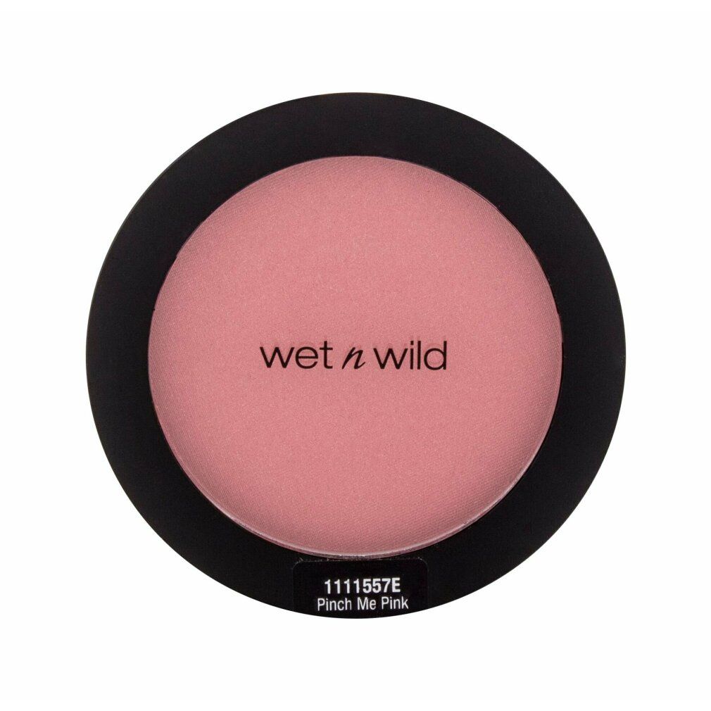 Fard in polvere rotondo in contenitore nero. Polvere rosa con "wet n wild" e nome prodotto.