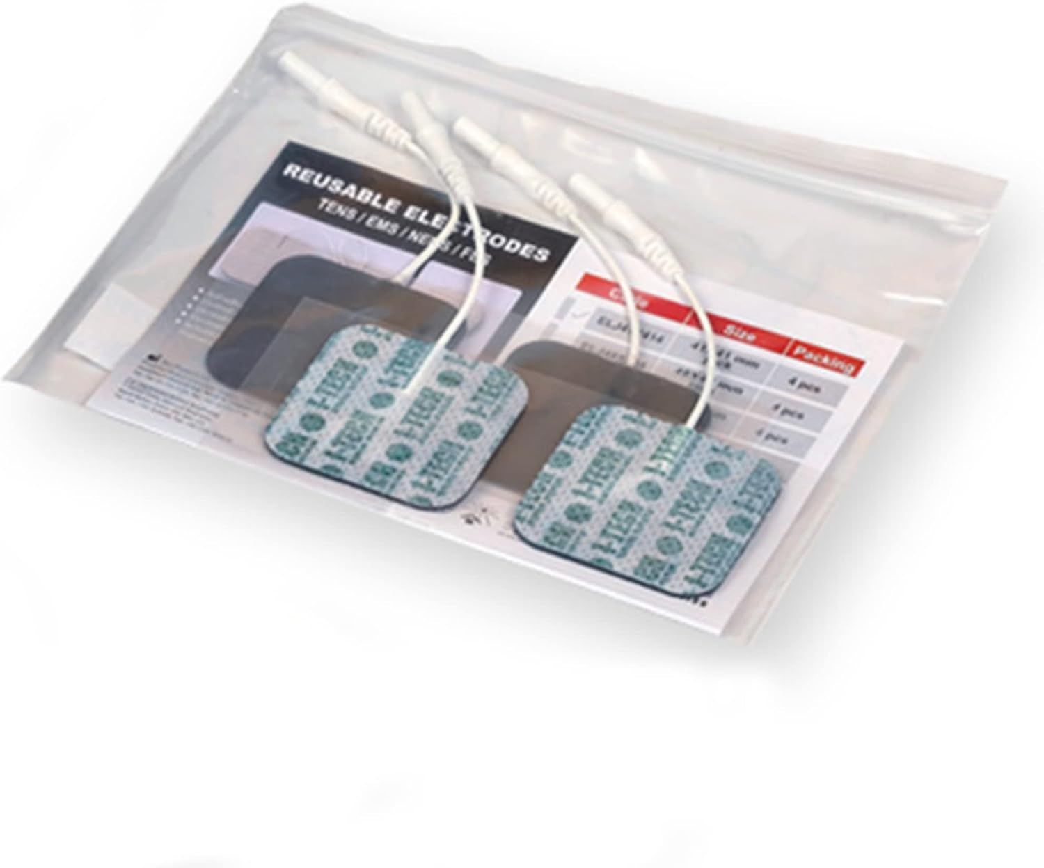 Confezione di elettrodi riutilizzabili. Contiene elettrodi, cavi e istruzioni. Marchio I-TECH Medical Division.