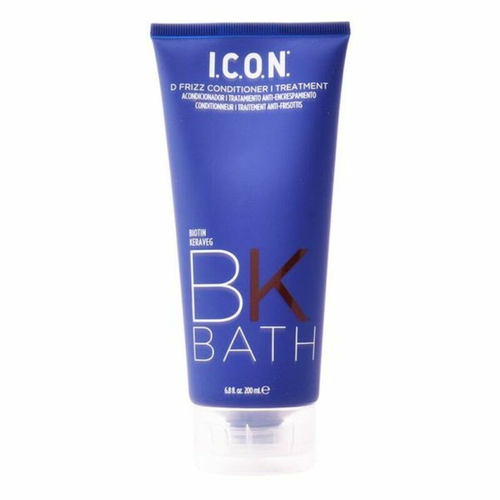 Tubo blu con scritta I.C.O.N. e BK BATH. Contiene biotina e cheratina. Nome del prodotto e volume.