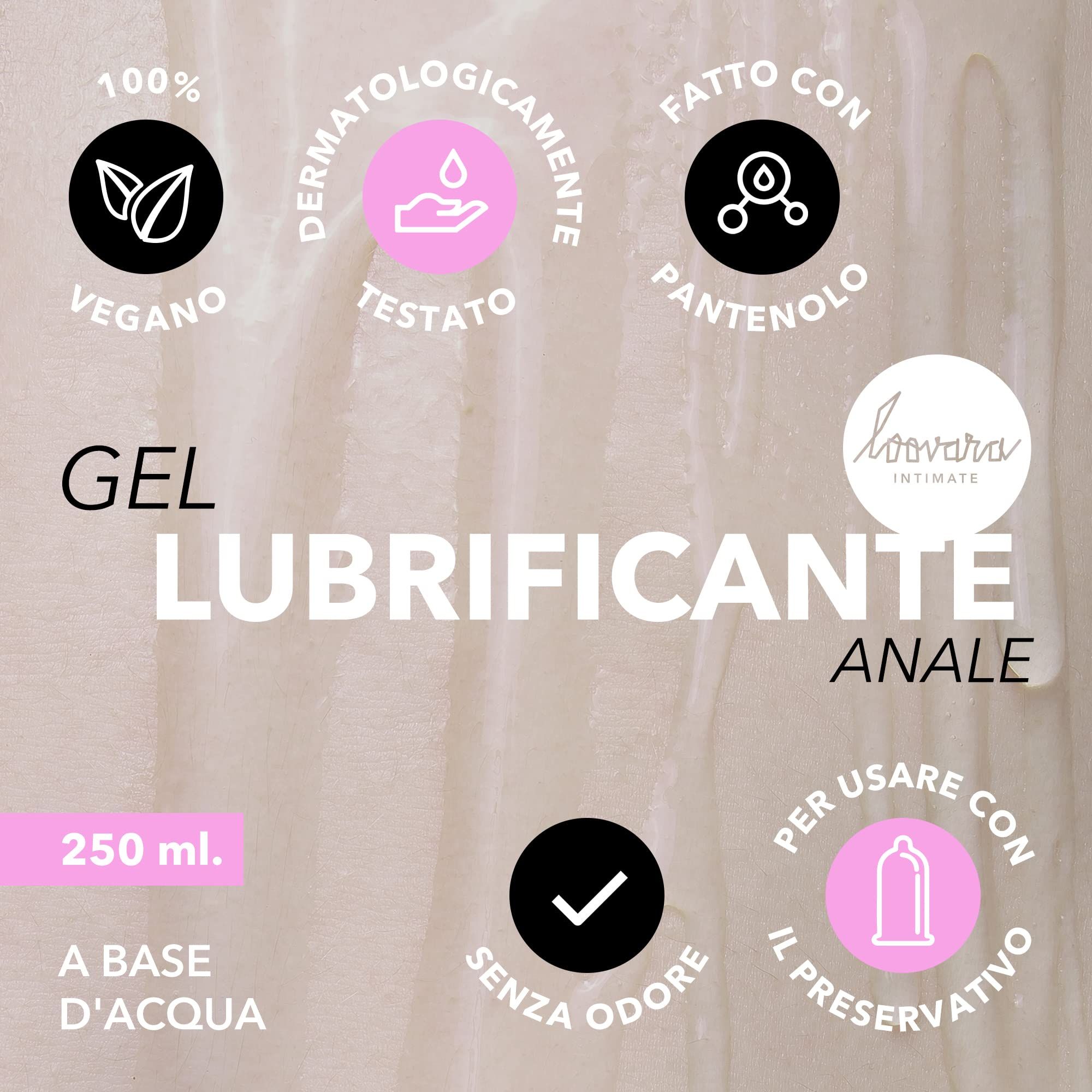 Gel lubrificante anale, 250 ml, a base d'acqua, vegano, testato dermatologicamente, con pantenolo, inodore.