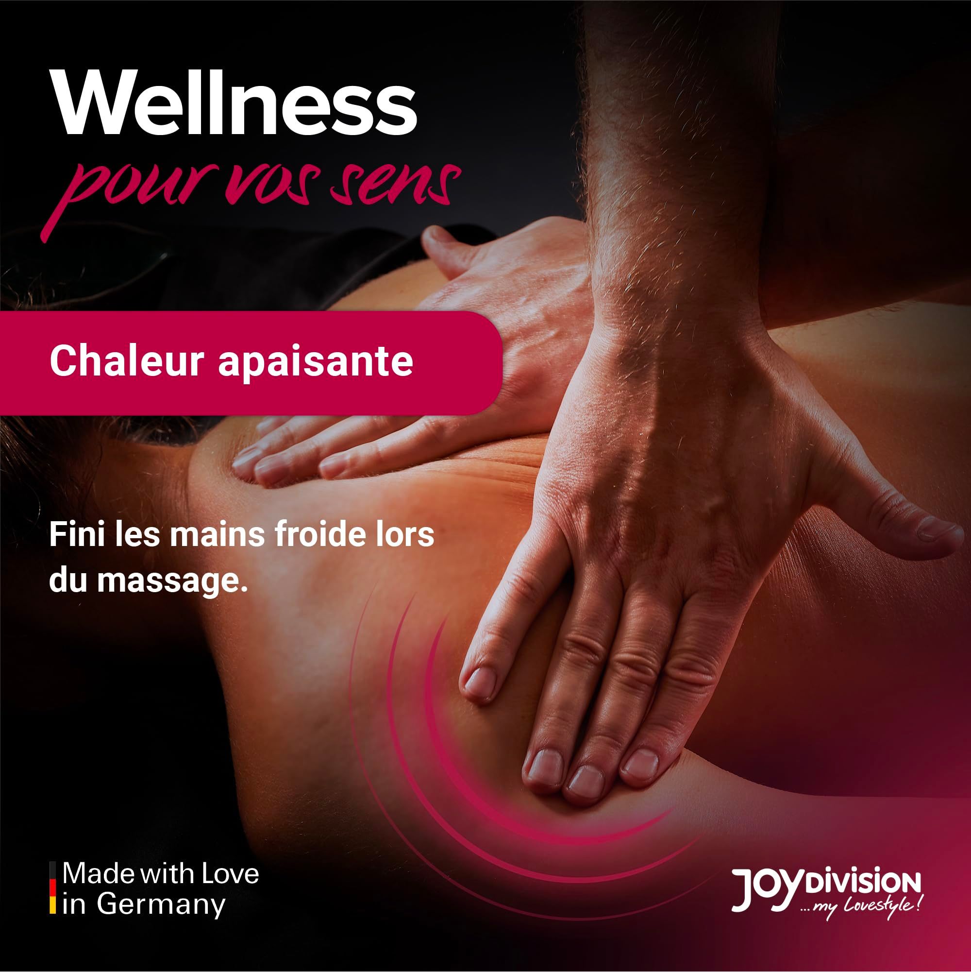 Mani che massaggiano una schiena, con testo "Wellness pour vos sens".