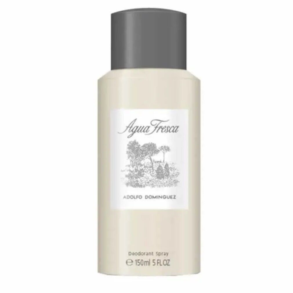 Flacone beige con tappo grigio. Scritta Agua Fresca e illustrazione. Deodorante Spray. 150ml.