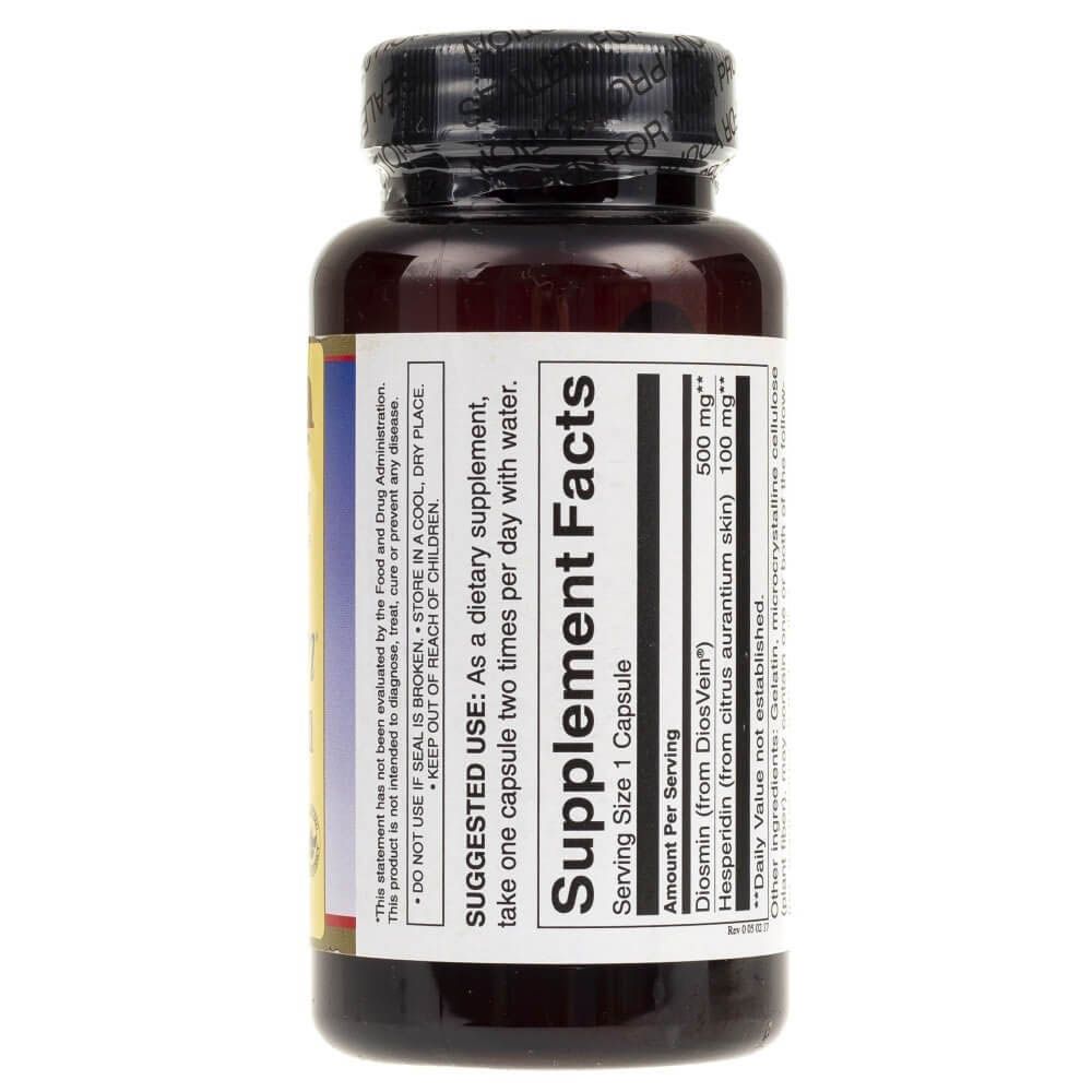 Flacone marrone con etichetta Swanson Diosmin & Hesperidin Supplement Facts, 60 capsule.