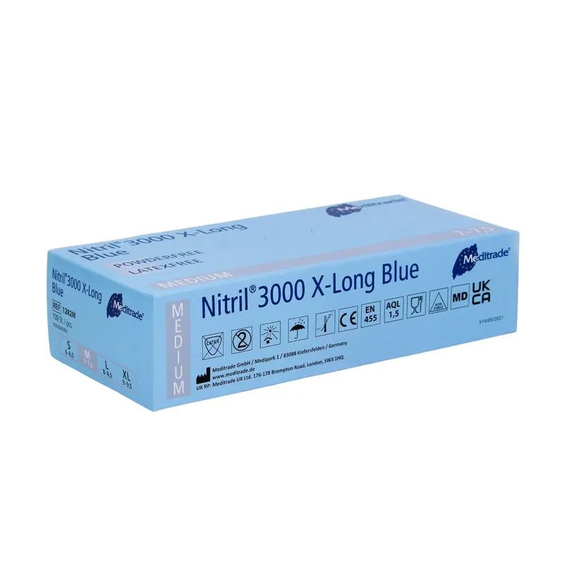 Meditrade Nitril® 3000 X-Long 100 pezzi. Guanti di nitrile extra lunghi, blu