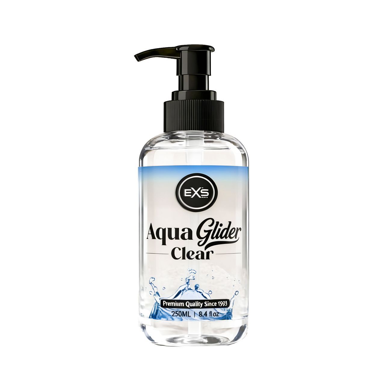 Lubrificante Aqua Glider Clear in flacone trasparente con dispenser a pompa, 250ml.