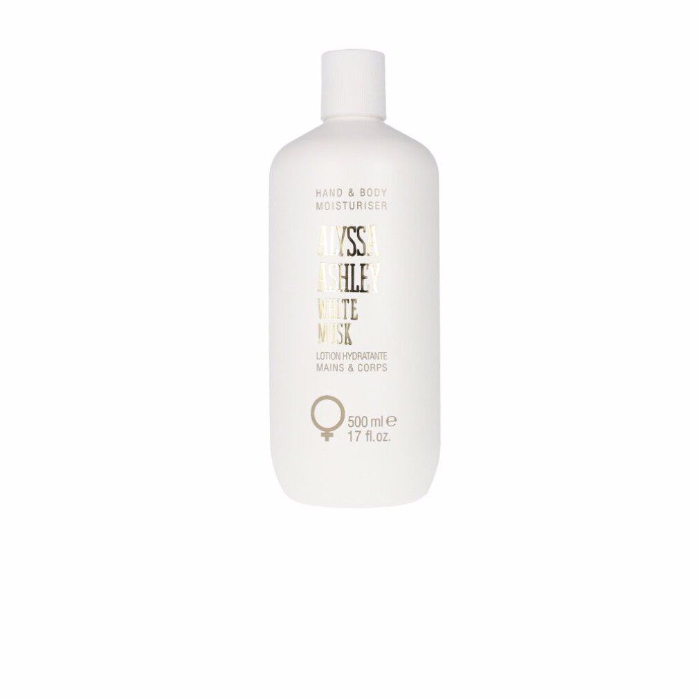 Flacone bianco Alyssa Ashley White Musk. Idratante mani e corpo. 500 ml. Tappo bianco.