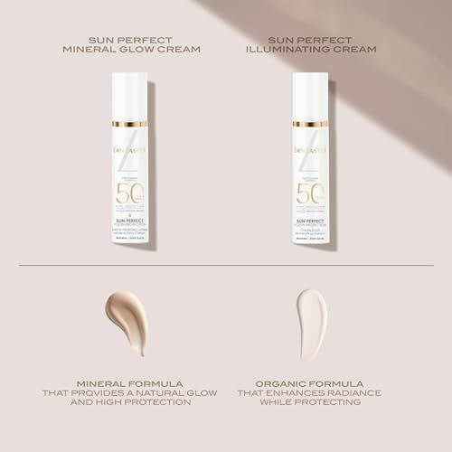 Due prodotti affiancati. Testo: Sun Perfect Mineral Glow Cream e Sun Perfect Illuminating Cream. Campioni di prodotto sotto.