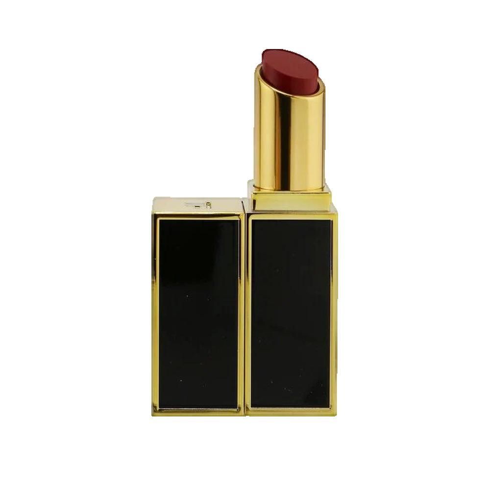 Rossetto aperto in oro e nero. Colore del rossetto visibile: rosso marrone.