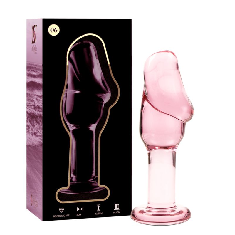 Plug anale in vetro rosa, 12,5 x 4 cm, con dimensioni.
