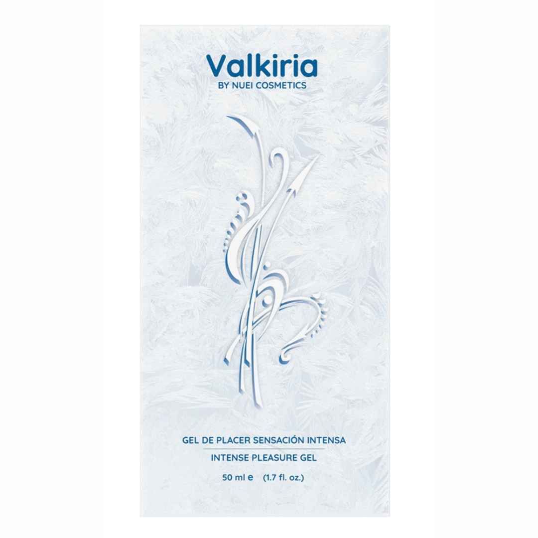 Confezione bianca con logo Valkiria e scritta Intense Pleasure Gel. 50 ml.