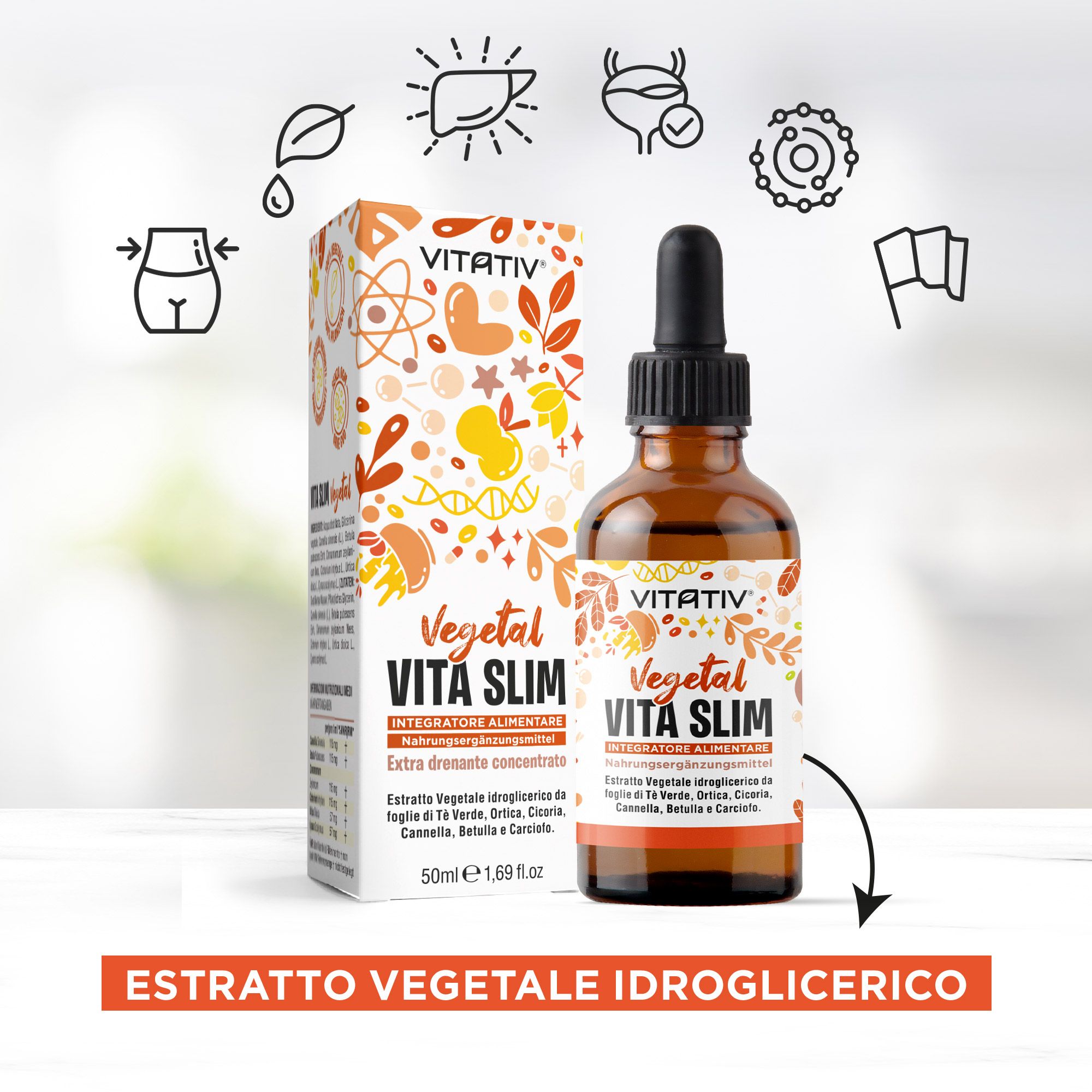 Vitativ® Vita Slim | Integratore Drenante con Tè Verde, Ortica, Cicoria, Cannella, Betulla, Carciofo
