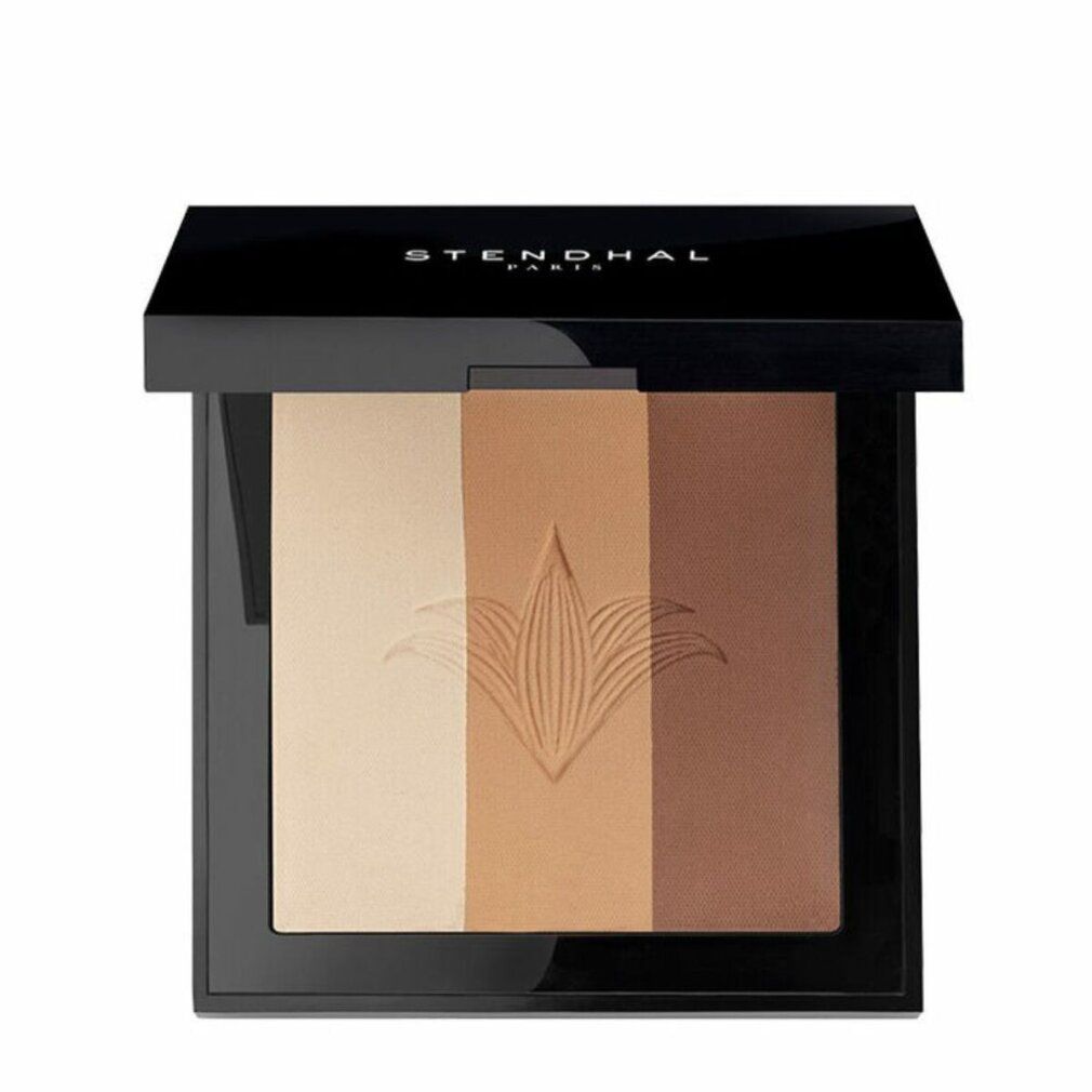 Stendhal Contouring And Bronzing 200. Palette compatta quadrata nera con tre tonalità e logo. Coperchio con nome del marchio.