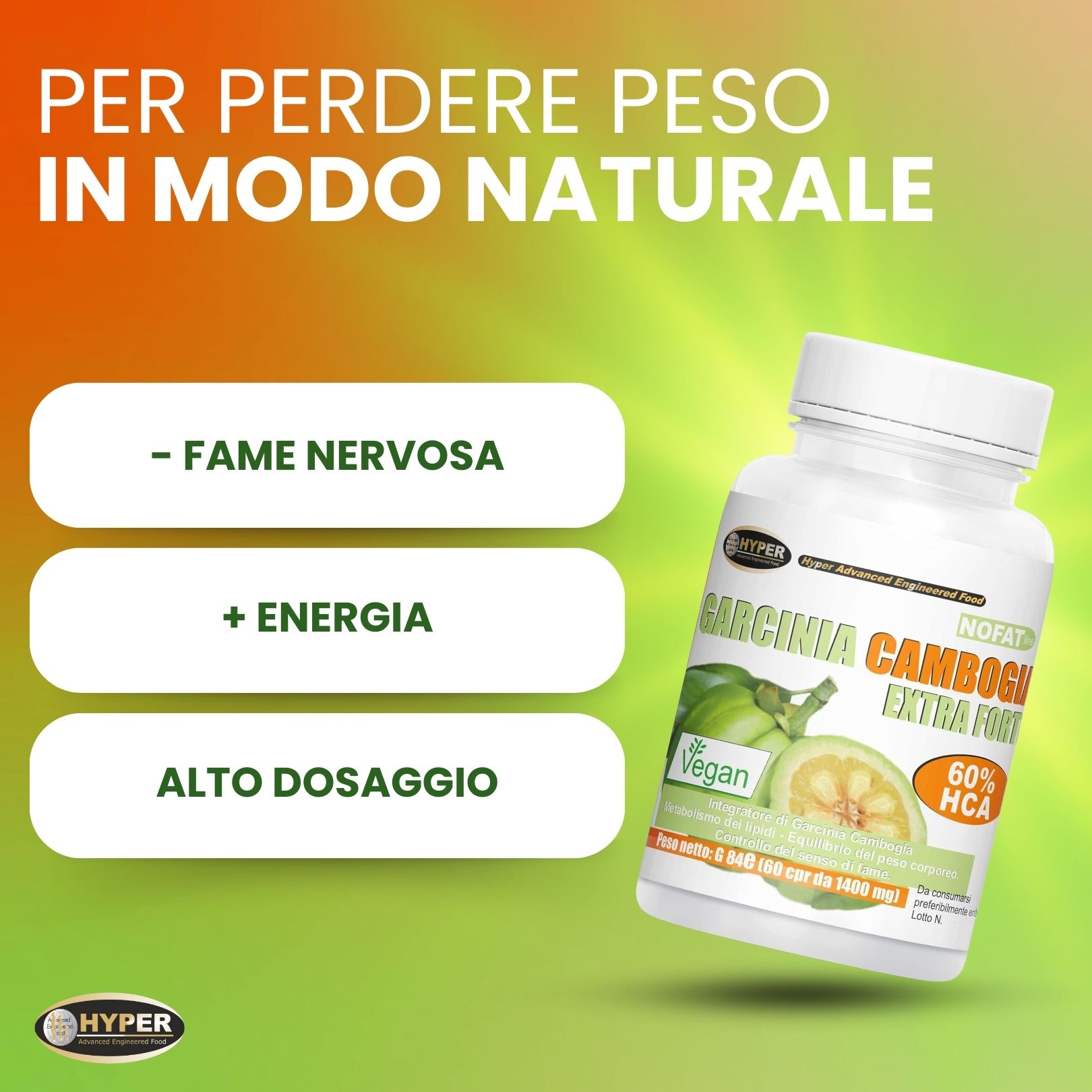 Hyper Garcinia Cambogia Extra Forte – Controllo Fame Nervosa e Perdita di PesoNaturale