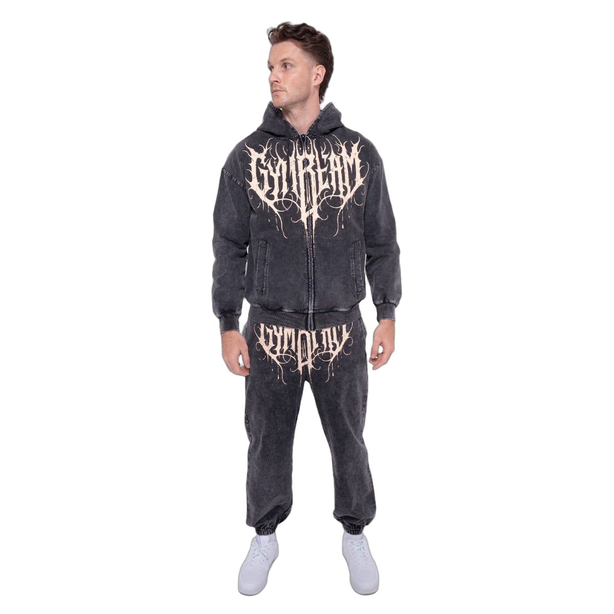 GymBeam Felpa uomo Abyss oversize con cappuccio e zip Charcoal