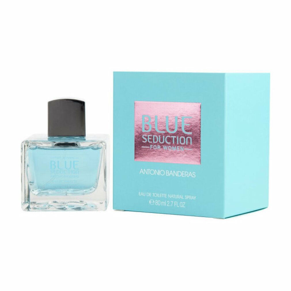 Antonio Banderas Blue Seduction Eau de Toilette da donna, flacone e scatola da 80ml.