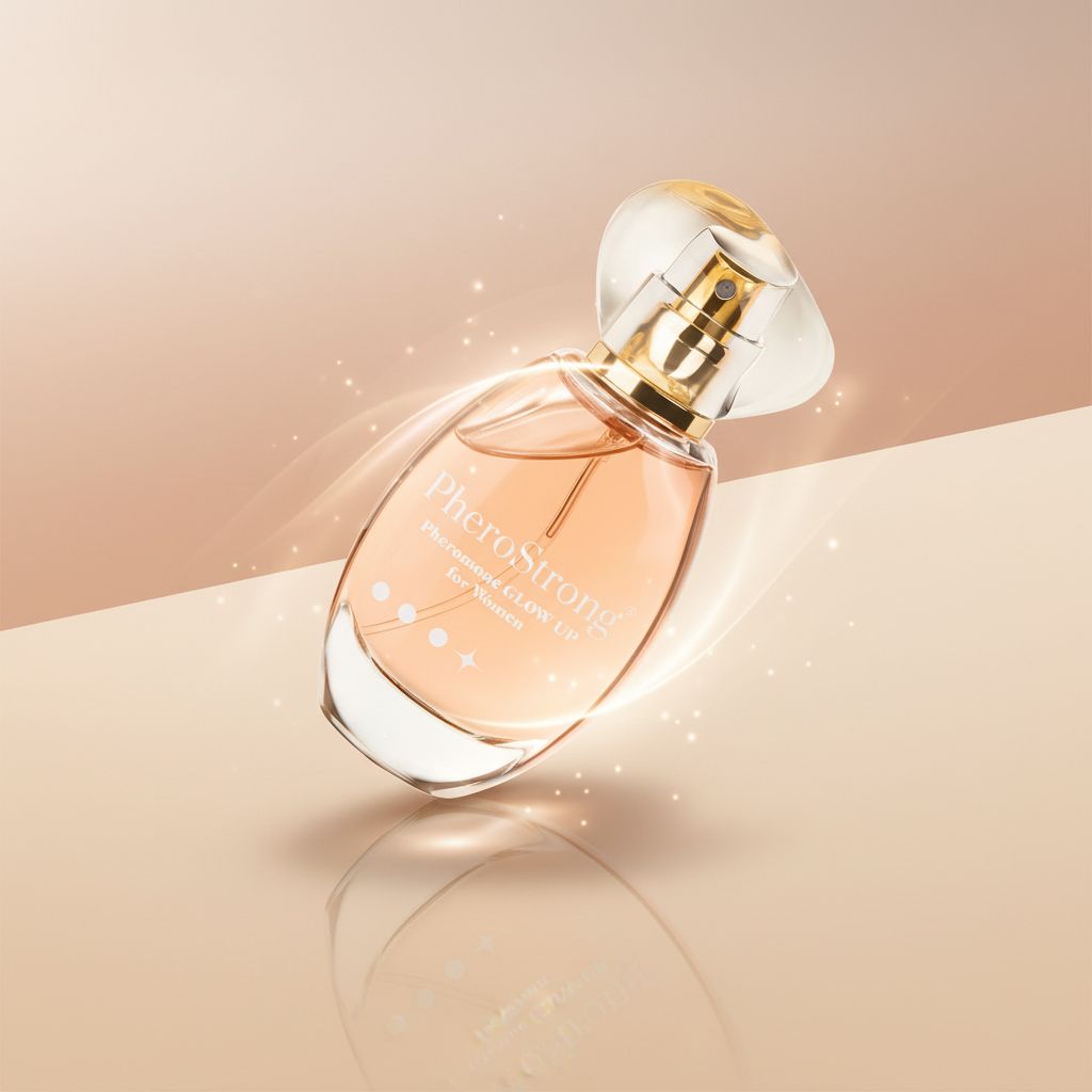 Flacone di profumo PheroStrong Pheromone GLOW UP for Women e confezione.