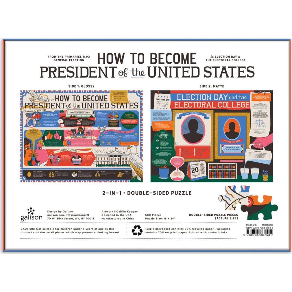 galison Puzzle reversibile Come diventare presidente degli Stati Uniti 500 pezzi