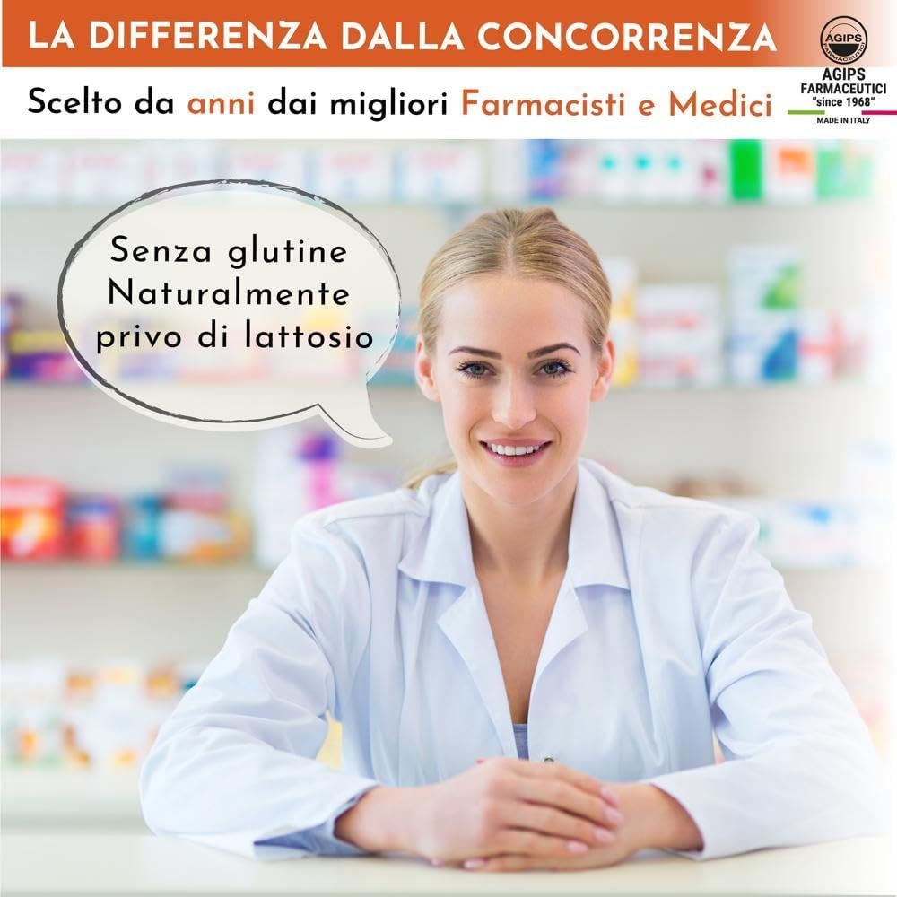 Donna in camice bianco. Fumetto: Senza glutine, naturalmente senza lattosio. Testo: La differenza dalla concorrenza.