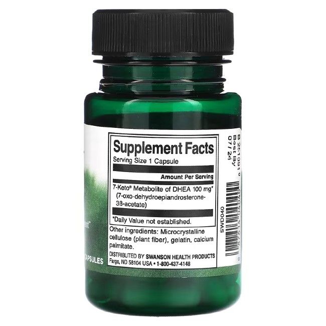 Retro del flacone verde. Etichetta bianca con informazioni nutrizionali. Elenco ingredienti e informazioni produttore.