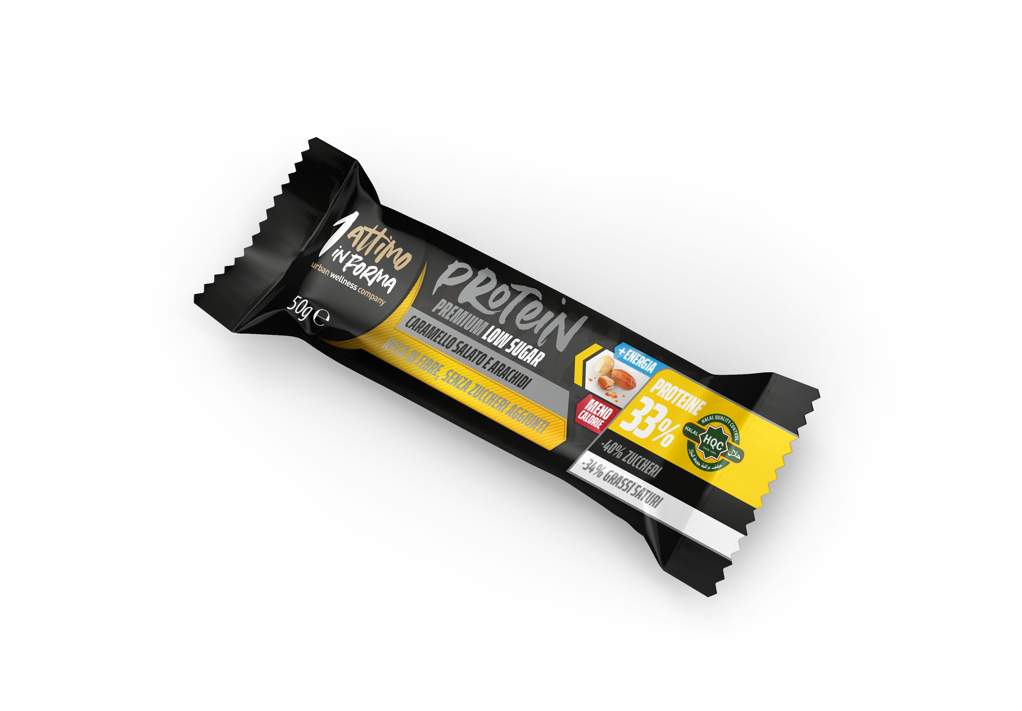 1attimoinforma Barretta Proteica al 33%; Gusto Caramello Salato e Arachidi