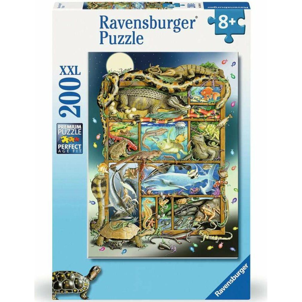 Scatola puzzle con motivo rettili. 200 pezzi, dai 8 anni. Marca Ravensburger. Premium Puzzle.