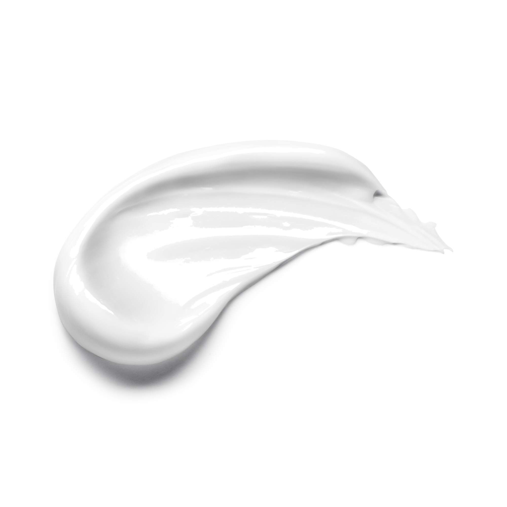 Una striscia di crema bianca su sfondo bianco.
