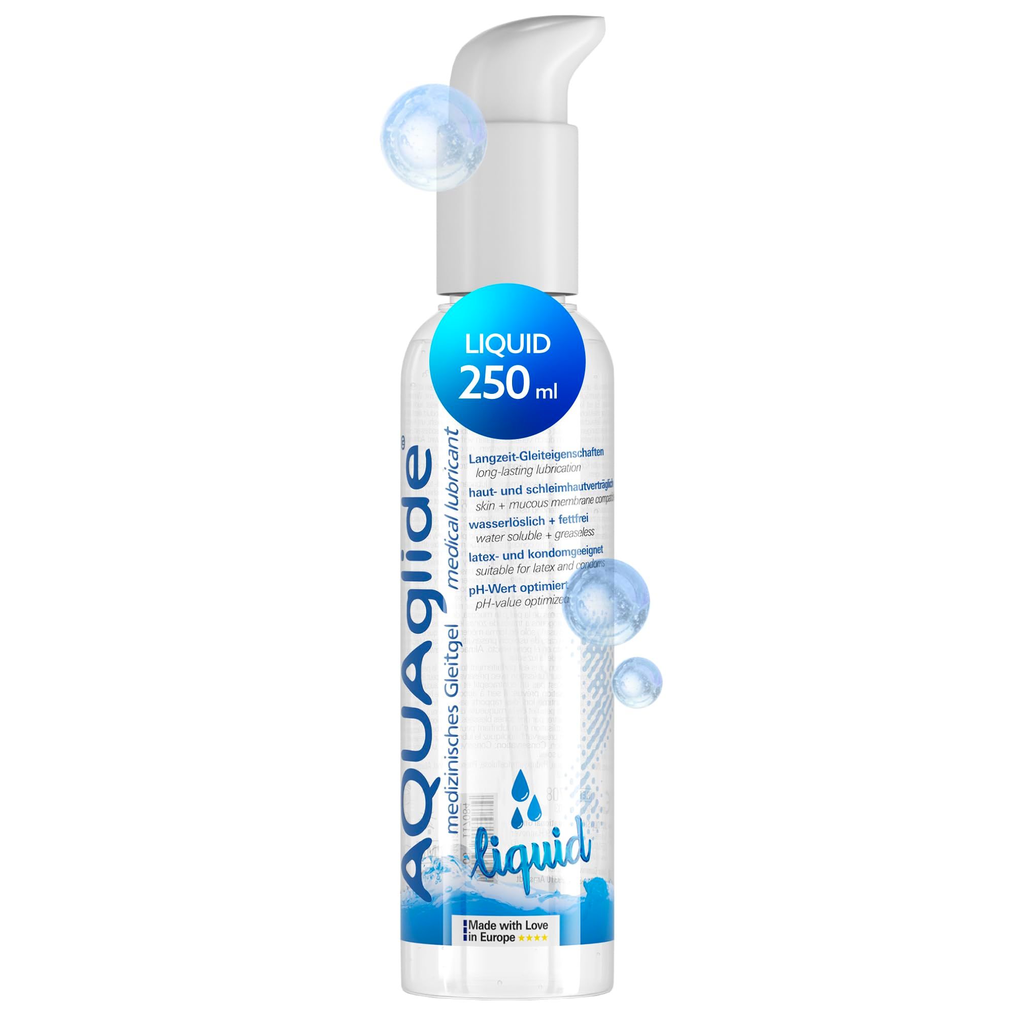 Lubrificante Joydivision AQUAglide Liquid, flacone da 250ml con dispenser a pompa.