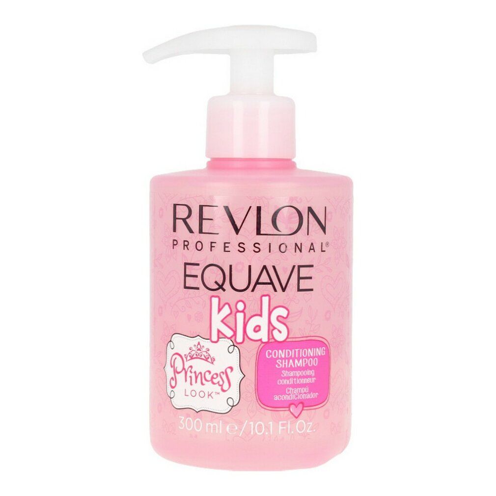 Flacone di shampoo rosa con dosatore. Scritta: Revlon Equave Kids Princess Look. Contiene 300 ml.