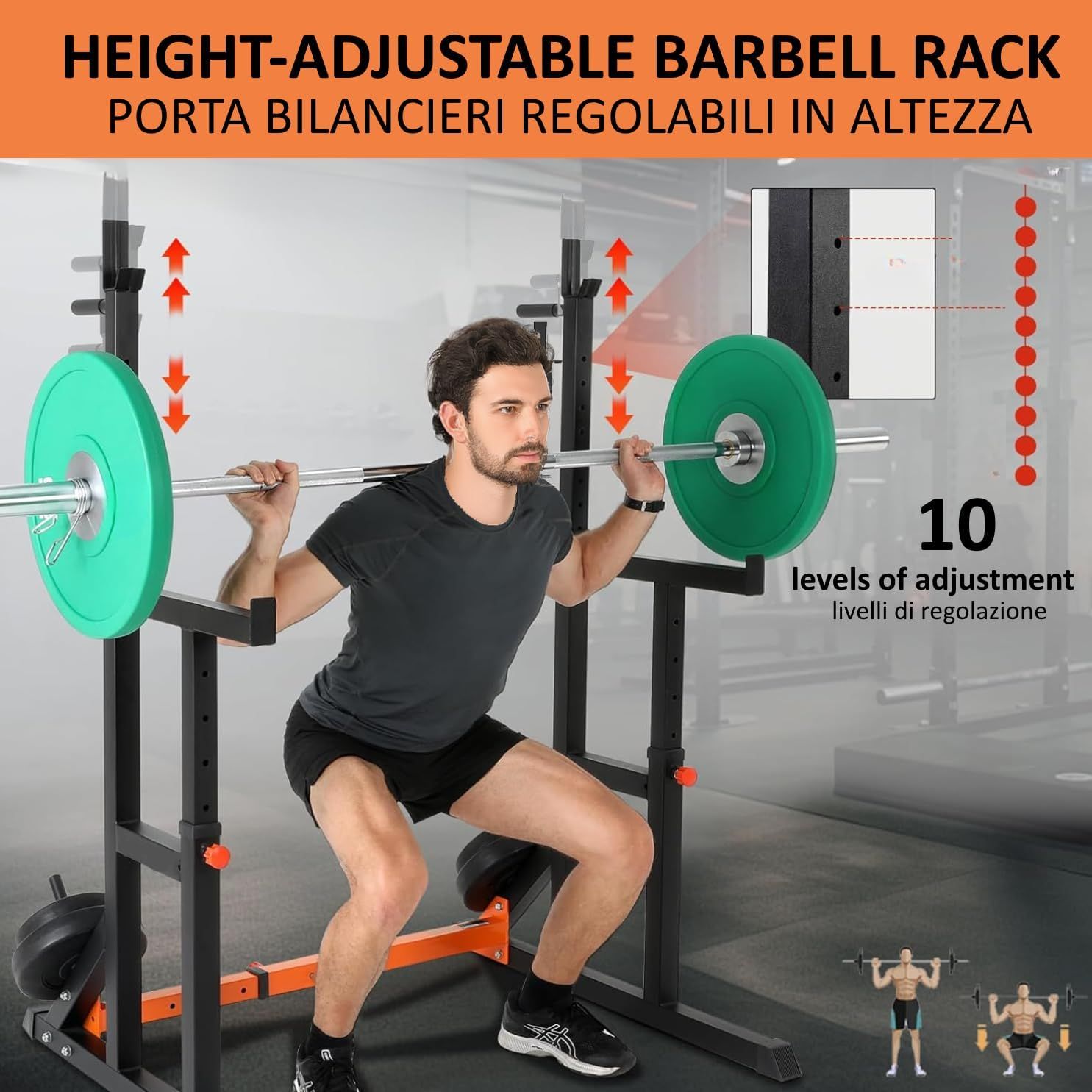 FFitness Squat Rack Regolabile Doppio Supporto Bilanciere FF