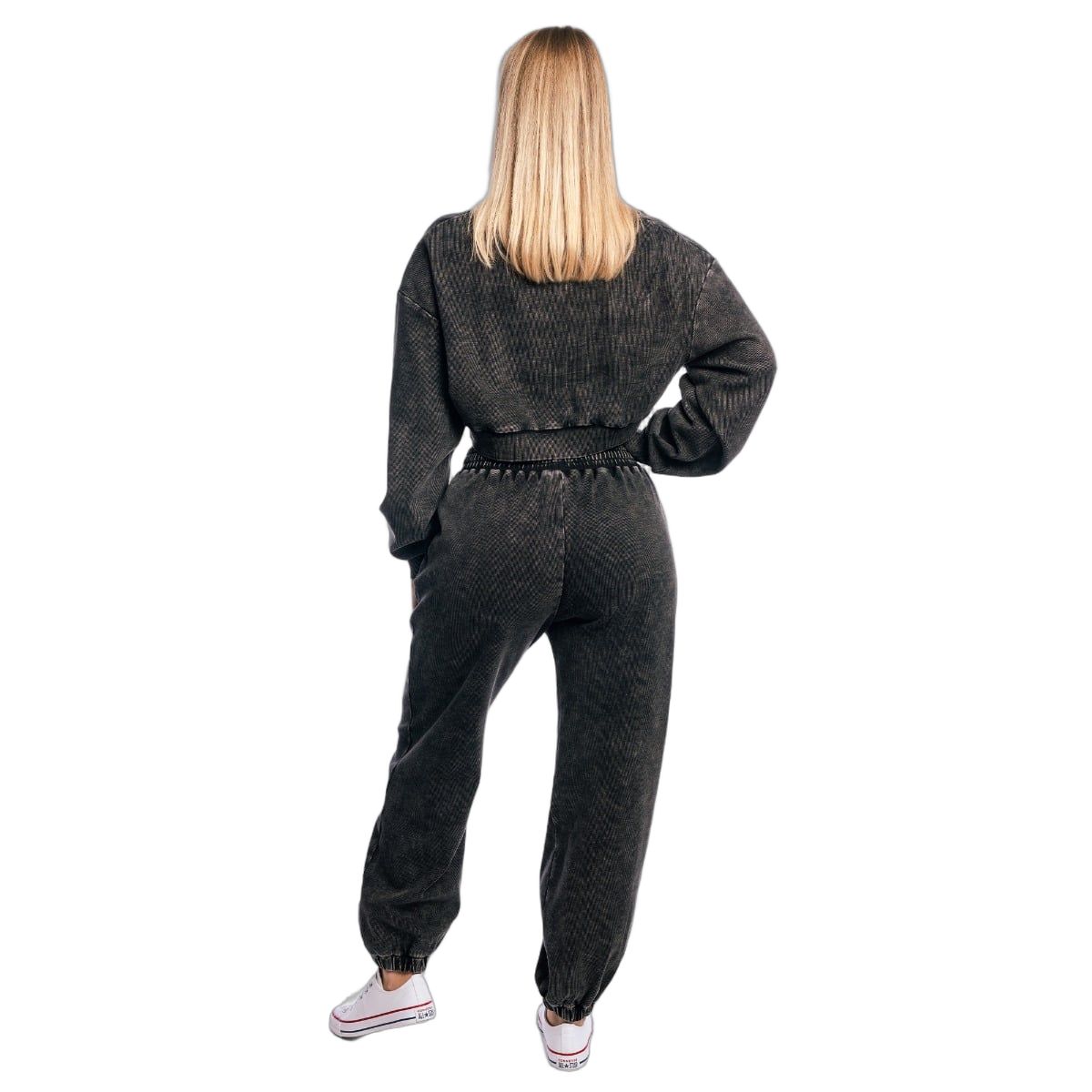 GymBeam Felpa donna cropped Aura Washed Black senza cappuccio