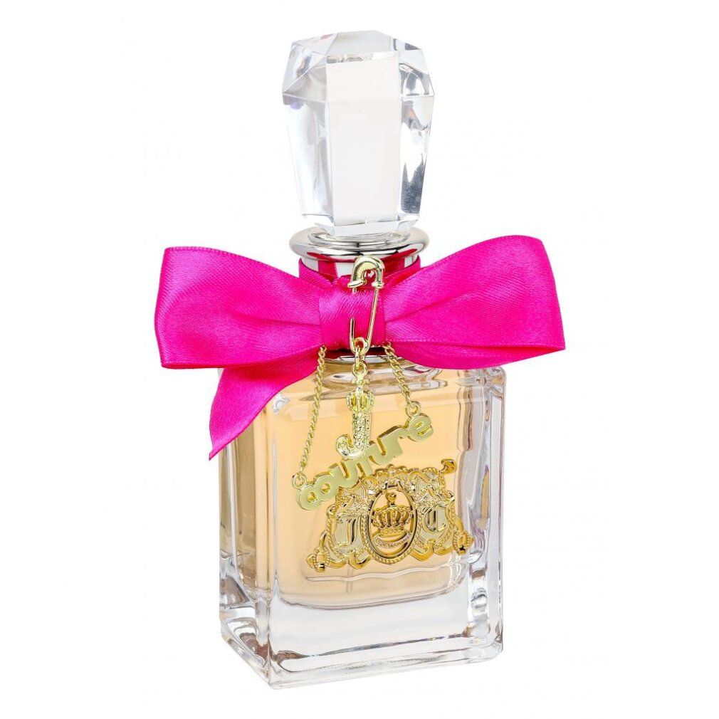 Flacone Viva La Juicy Eau de Parfum con fiocco rosa e ciondoli.