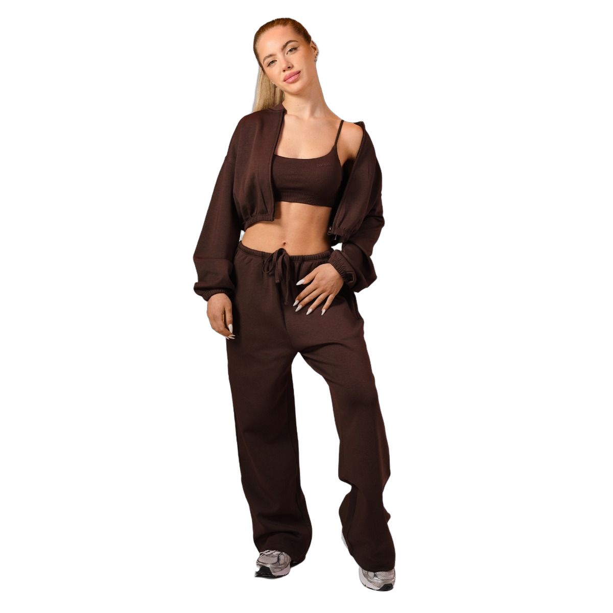 GymBeam Felpa donna NEO cropped con zip senza cappuccio Mocha
