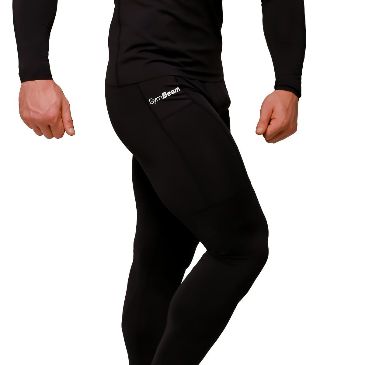 GymBeam Leggings uomo slim a compressione media con tasca Black