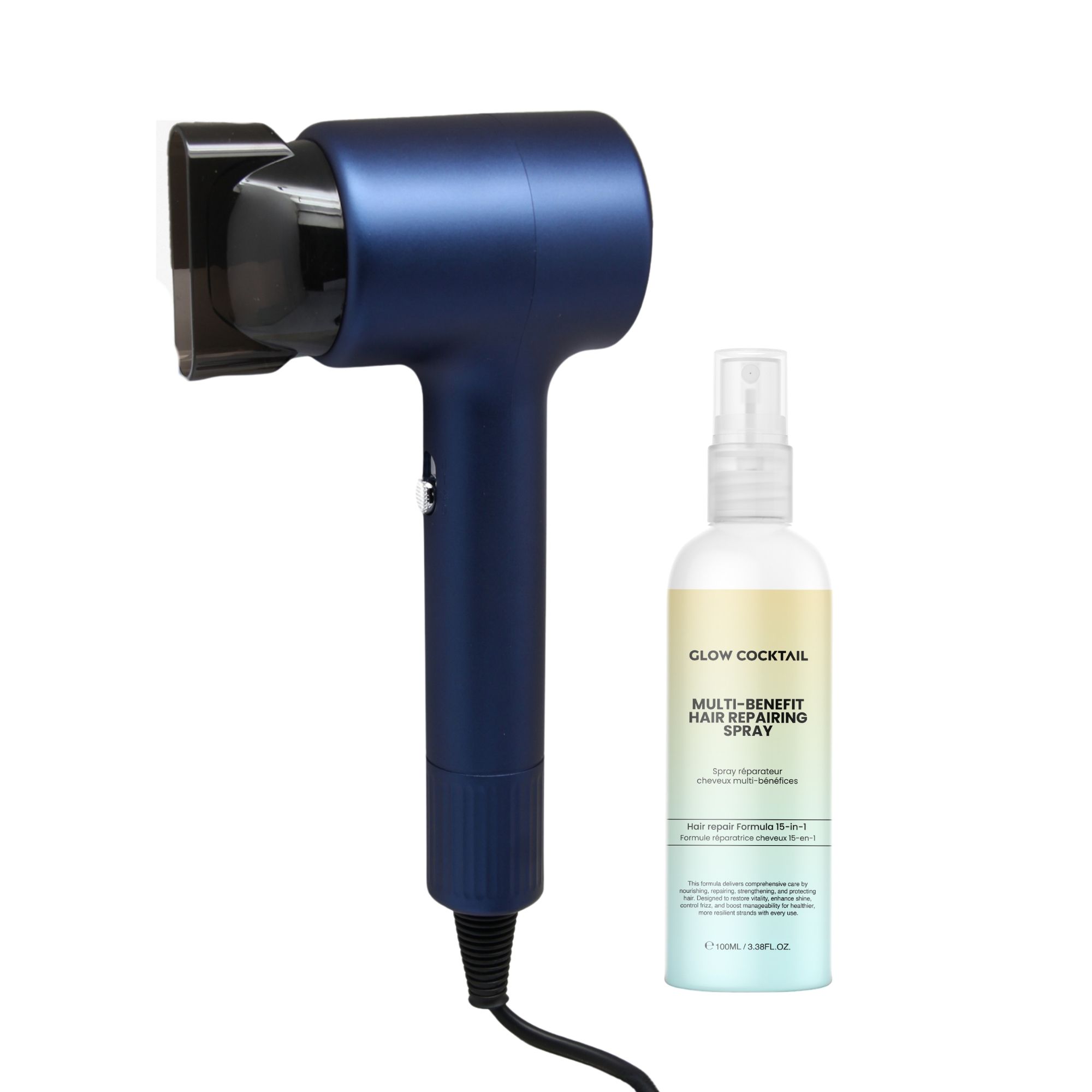 Glow Cocktail Asciugacapelli Volume Breeze con Spray Multifunzionale Riparatore per Capelli
