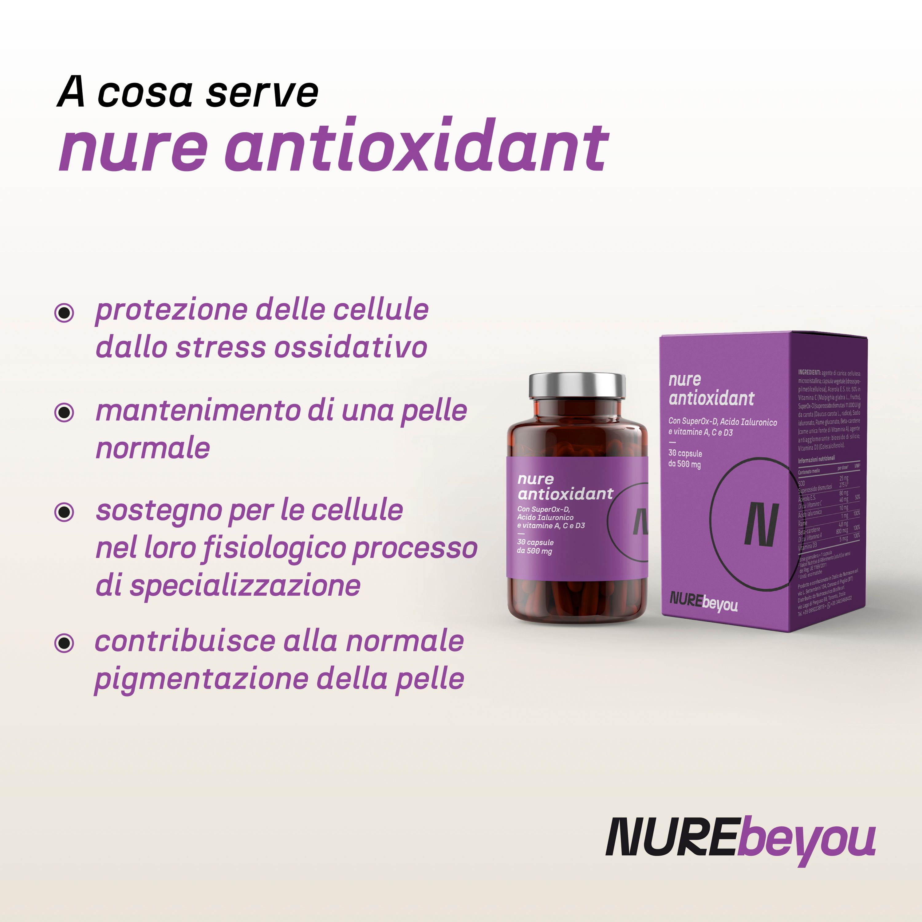 NURE Antioxidant 30 cps da 500 mg - Protezione Antiossidante per la Pelle