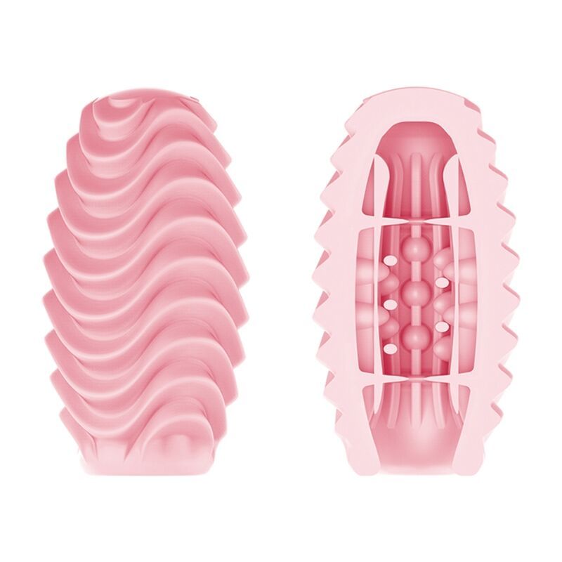Uovo da masturbazione rosa, due lati con texture diverse.