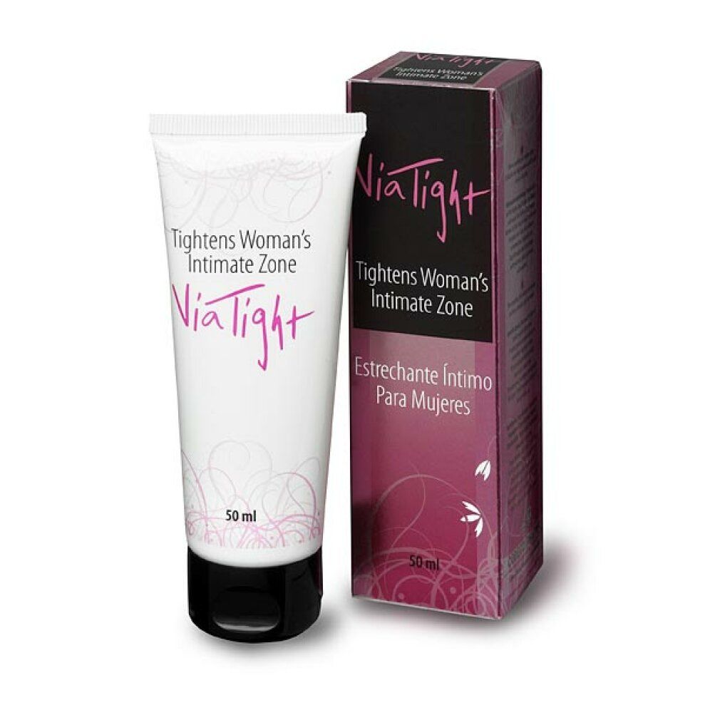 Tubo e scatola. Scritta: ViaTight, Tightens Woman's Intimate Zone. 50 ml.