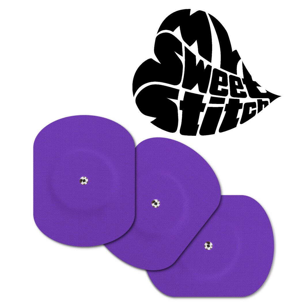 Cerotti di fissaggio viola con foro di ventilazione. Logo sullo sfondo.