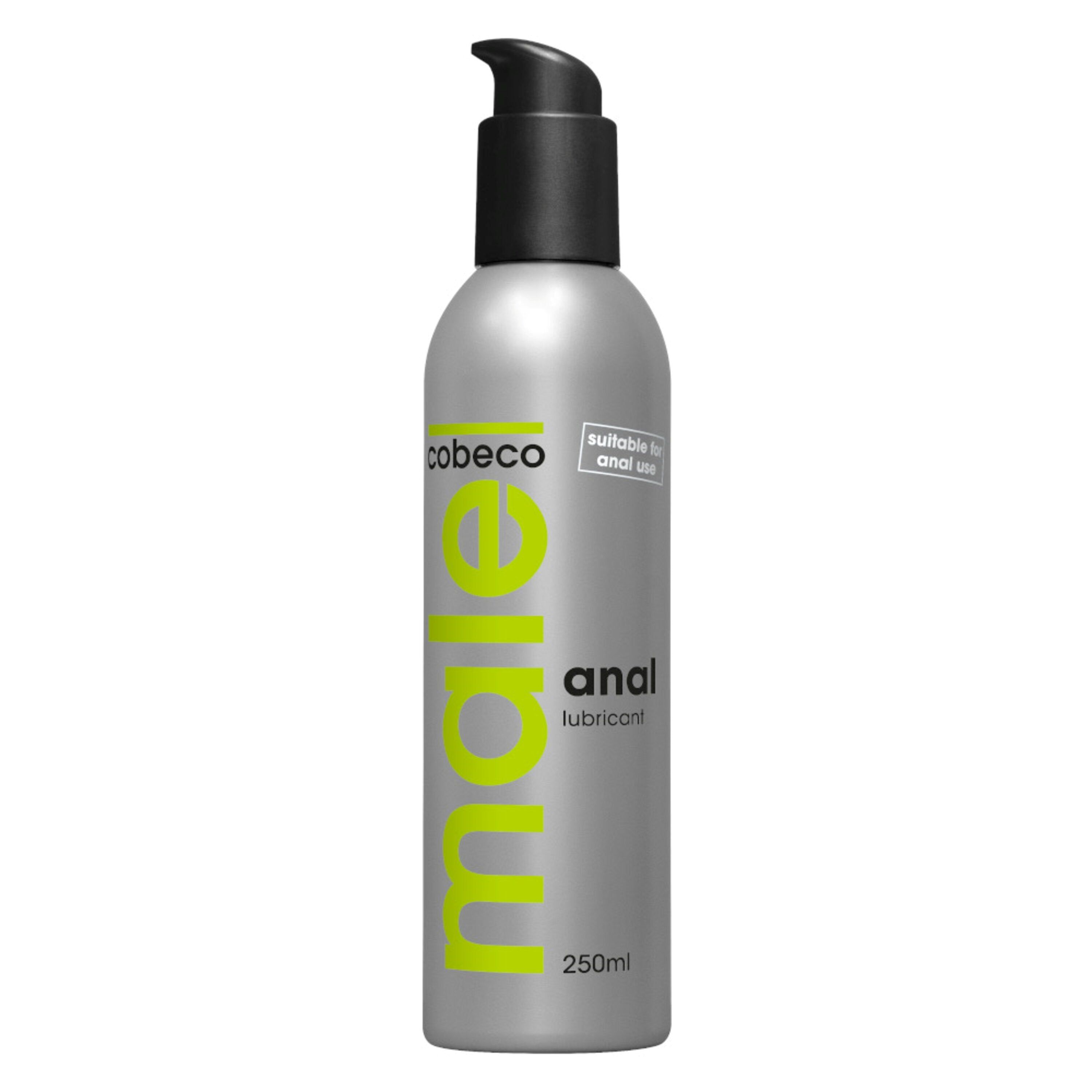 Flacone argento con dosatore nero. Scritta: male anal lubricant. Capacità: 250ml.