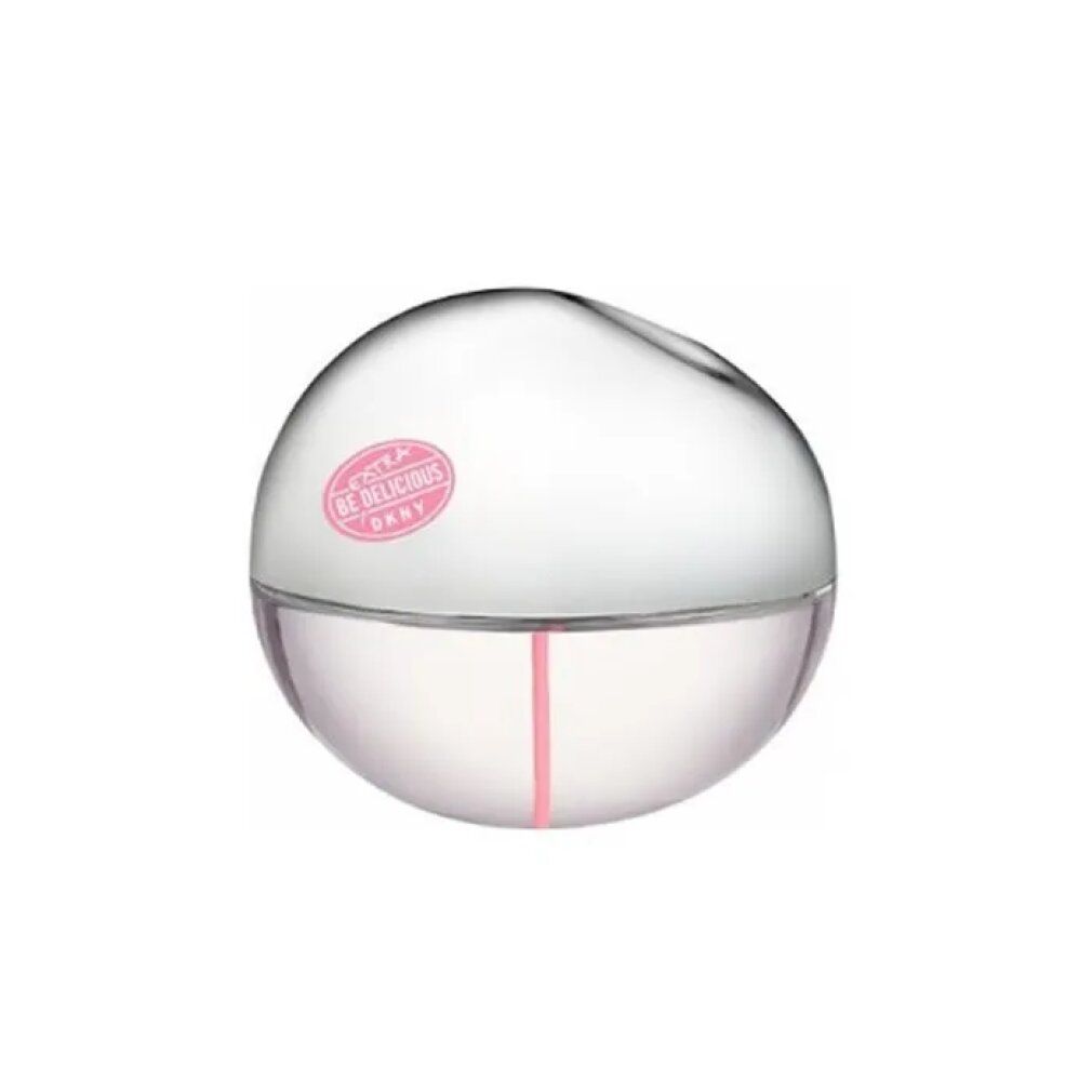 Flacone rotondo trasparente con striscia rosa. Logo rosa sul flacone. Senza confezione.