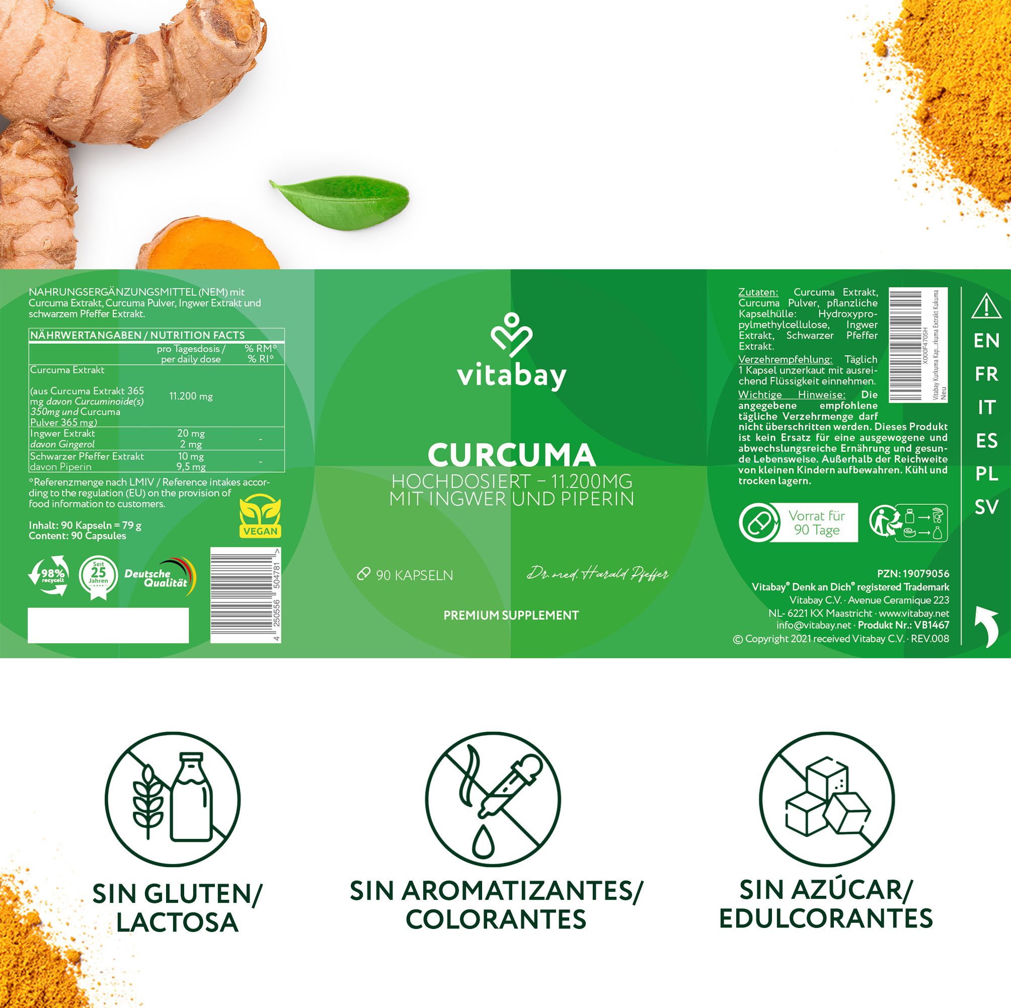 Vitabay capsule di curcuma ad alto dosaggio - VEGAN 240 compresse 500mg con pepe