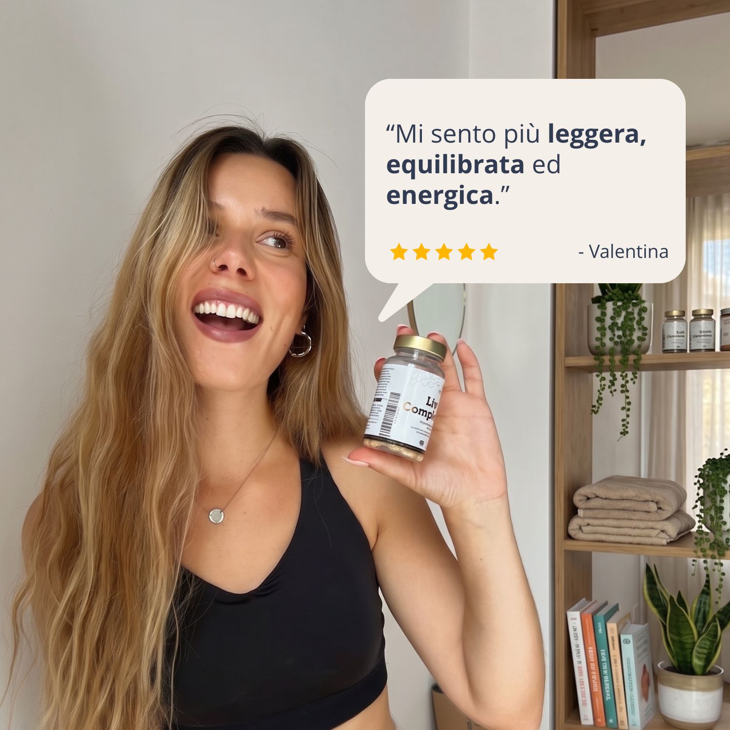 Flacone Golden Tree Liver Complex con elenco dettagliato degli ingredienti come curcuma e vitamina E.