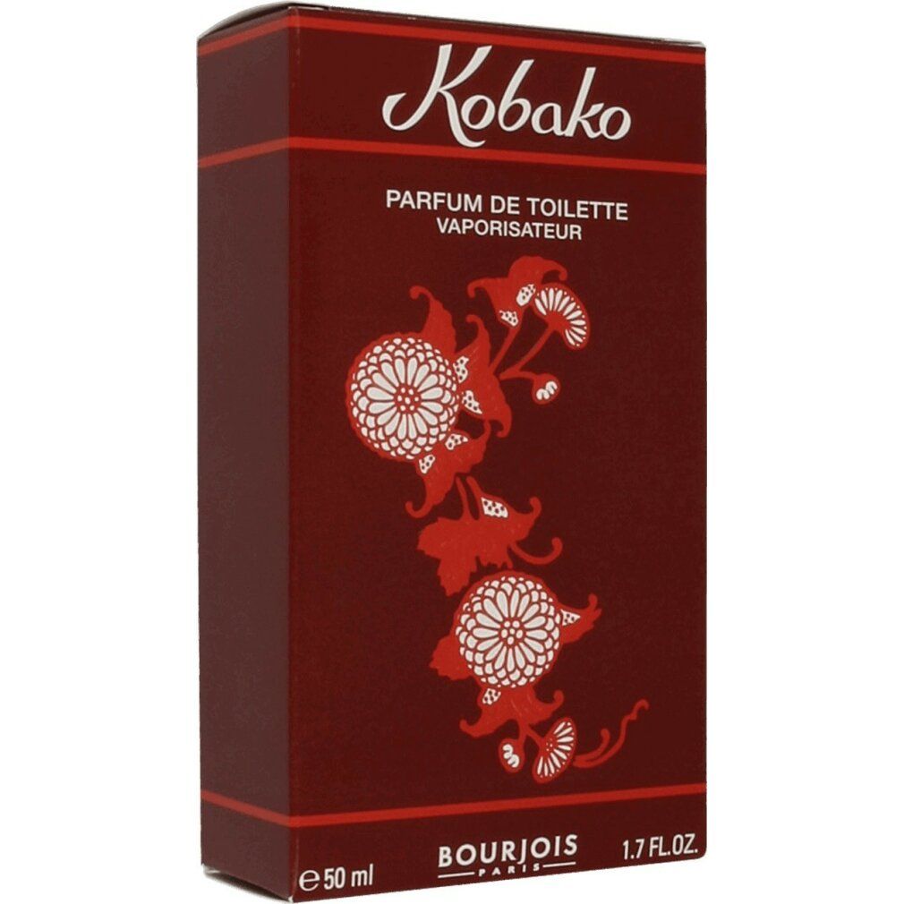 Kobako Eau de Toilette. Confezione marrone con motivo floreale. 50 ml. Forma quadrata. Marchio Bourjois Paris.