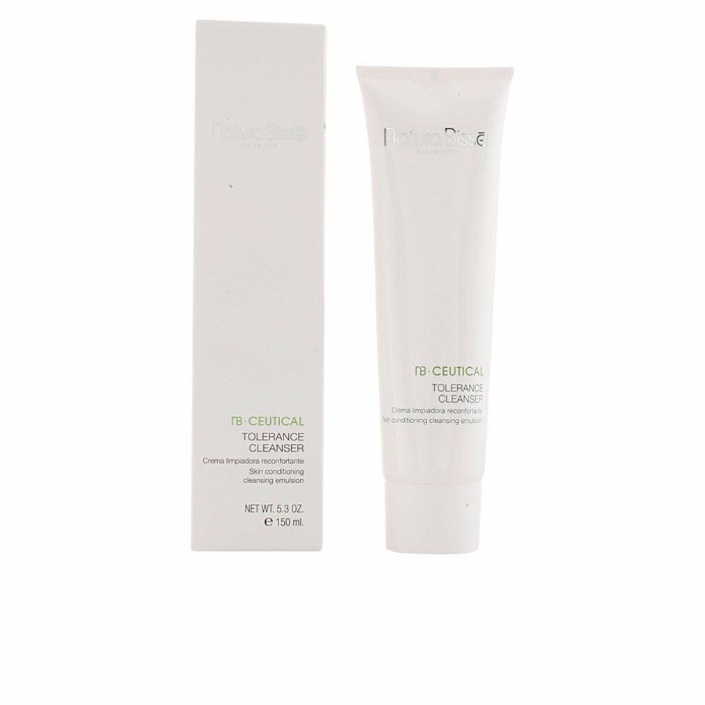 Tubo e scatola bianchi. Scritta: NB Ceutical Tolerance Cleanser. Skin-conditioning cleansing emulsion. Net wt. 5.3 oz e 150 ml.