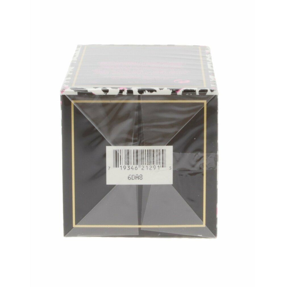 Retro della confezione di Juicy Couture. Sfondo nero con codice a barre e informazioni sul prodotto.