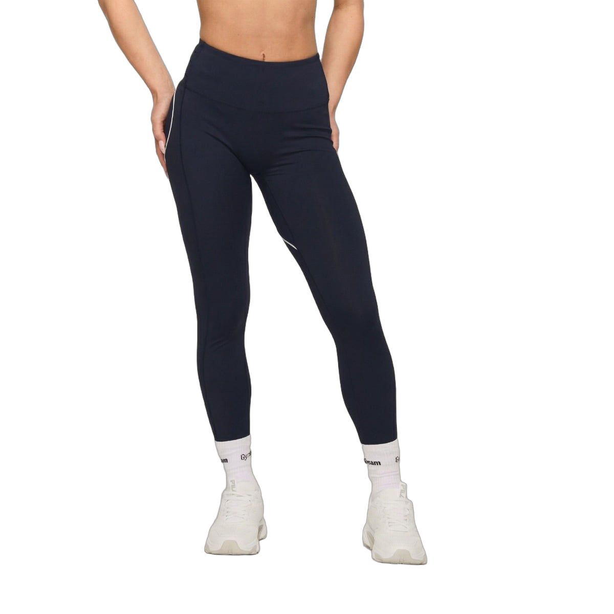 GymBeam Leggings donna Varsity lunghi a vita alta senza tasche blu con dettaglio posteriore