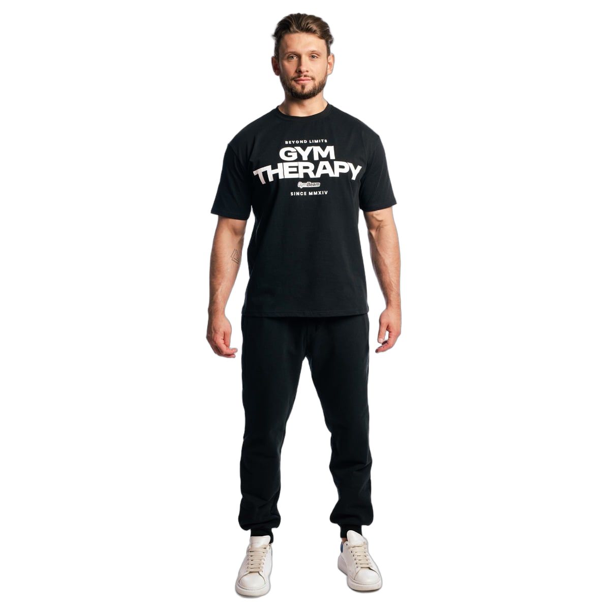 GymBeam T-shirt uomo oversize in cotone con manica corta Gym Therapy Black
