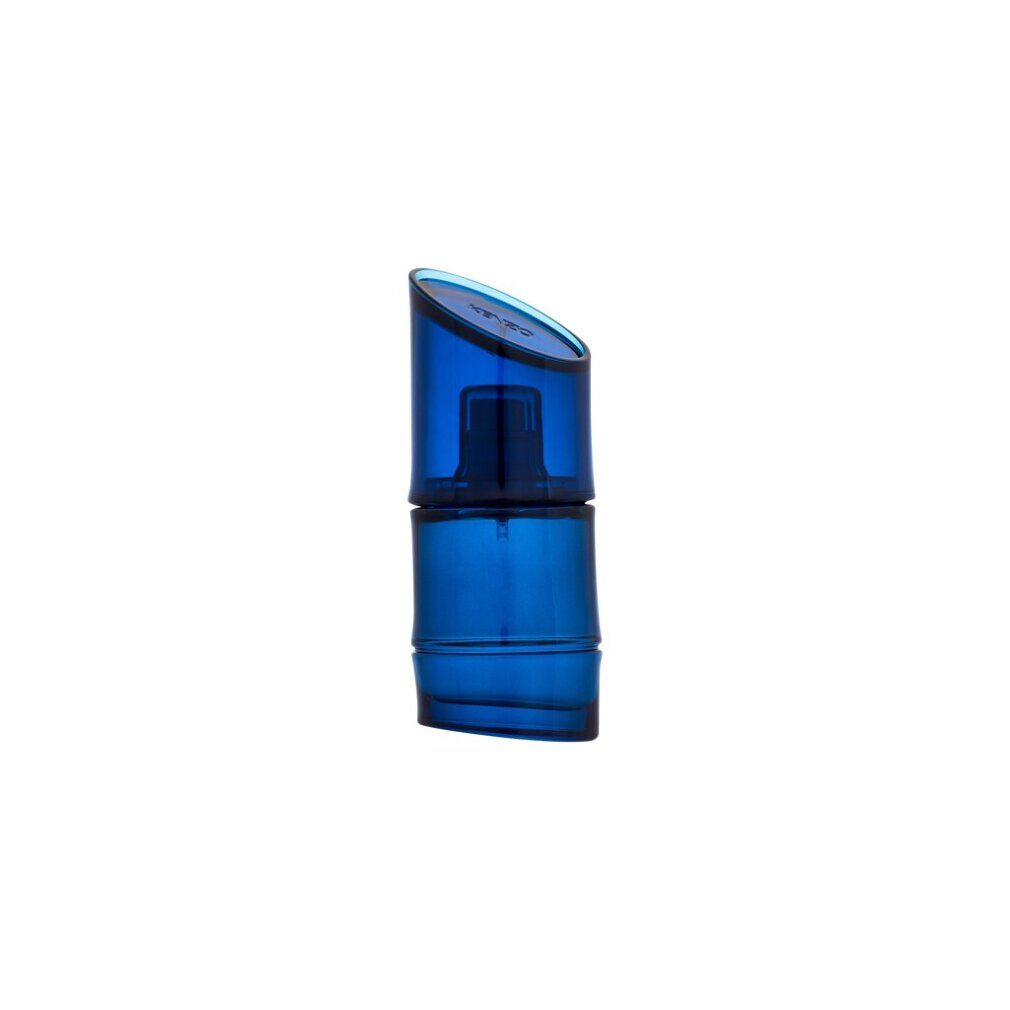 Flacone blu di Kenzo Homme Intense Eau de Toilette. A forma di bambù, con vaporizzatore.